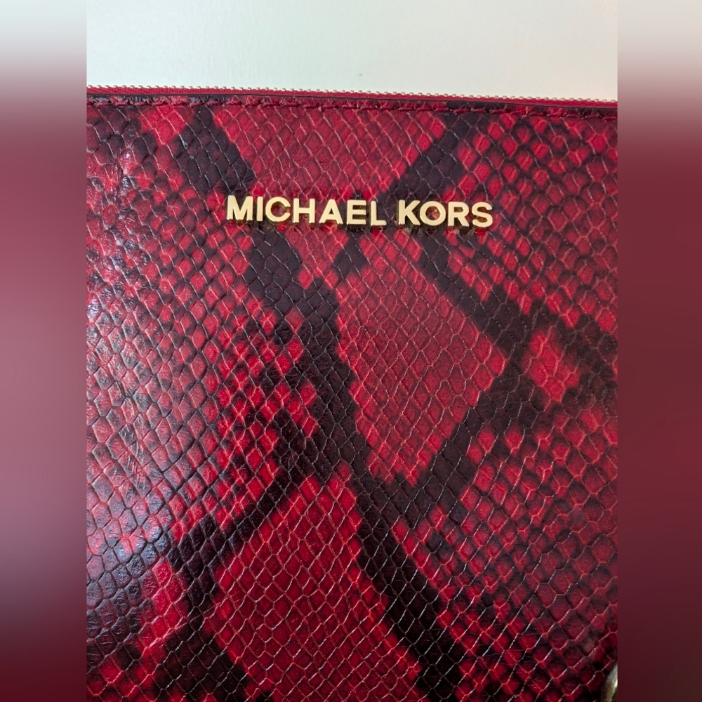 Michael Kors Jet Set Python Embossed Red/ Black L… - image 3